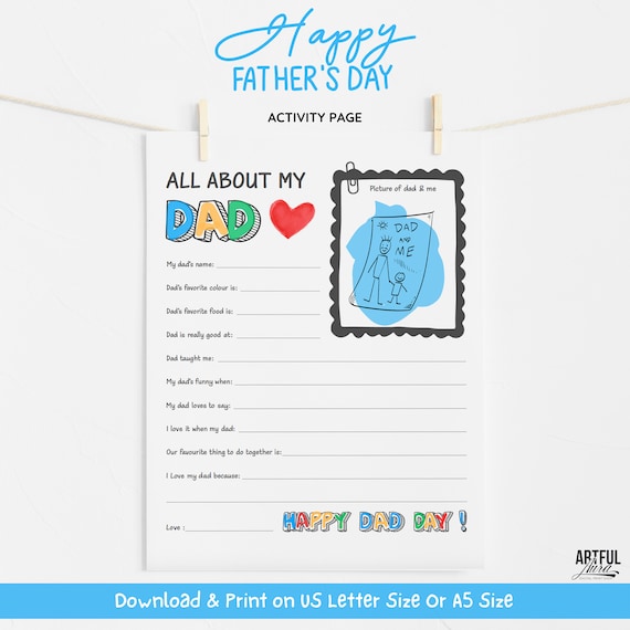 Father's Day Printable: DIY Handprint Art, Kids Craft, Gift for Dad, Fun Activity Page, Printable Keepsake