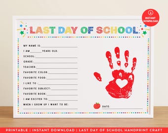 Last Day of School graduation, Preschool Graduation Handprint, DIY Printable Memory Art, Last Day Keepsake Craft, End of School Year