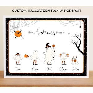Halloween Family Portrait, Personalized Family Print, Custom Family Pets Portrait, Halloween Printable Wall Art, Halloween Ghost Family