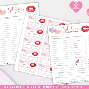 Cuestionario secreto para el intercambio de regalos de Galentines, plantilla para fiestas, cuestionario divertido para amigos, hoja de lista de deseos para conocerme