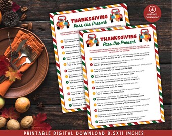 Pass the Pumpkin Game Printable, Prize Left Right Game, Easy Thanksgiving Party Games for Kids & Adults, Thanksgiving Games, Fun Group Game