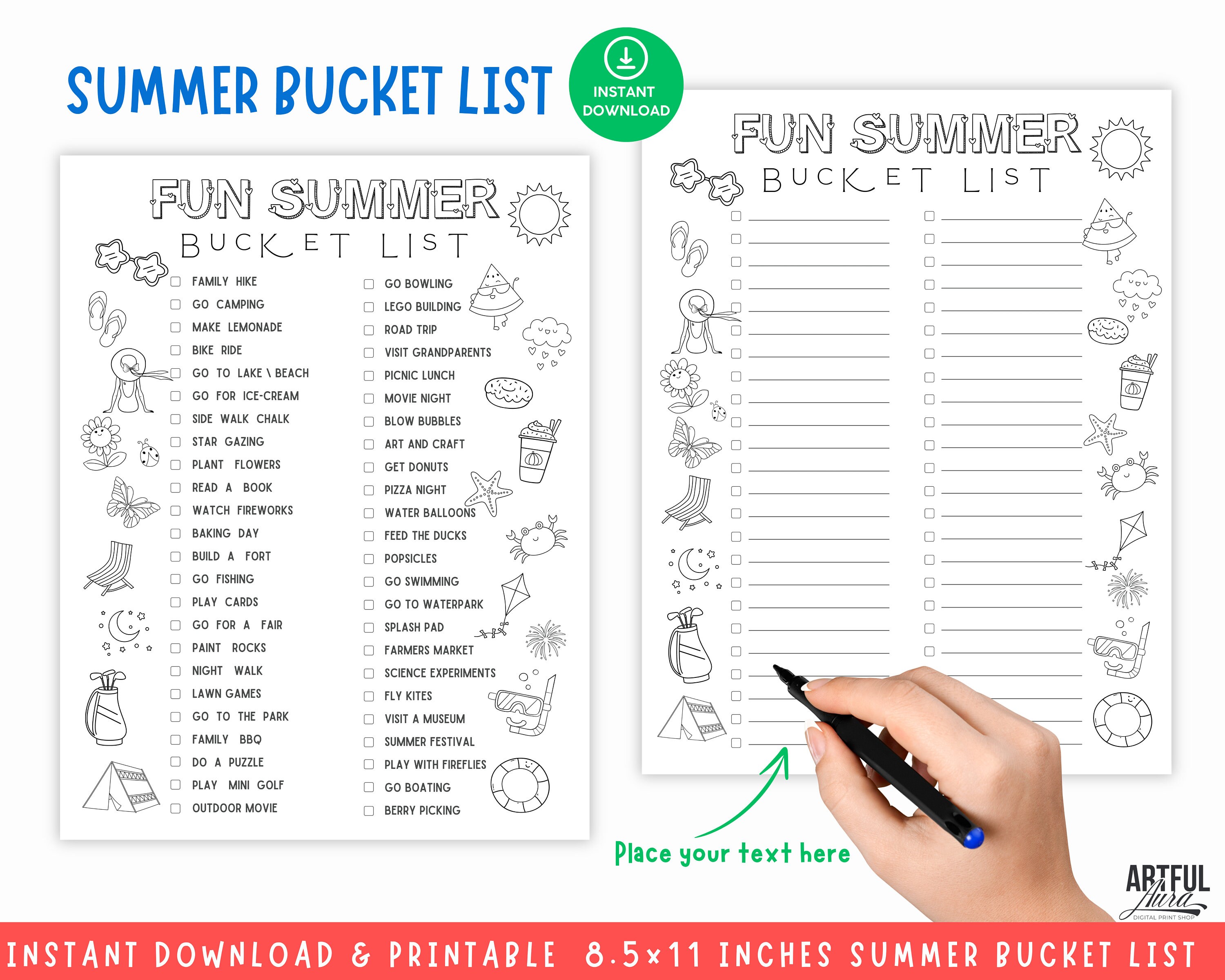 Summer Bucket List Printable, Family Bucket List, Summer Coloring