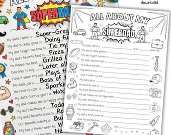 Father's Day Printable Questionnaire, All About My Dad Coloring Page, Kids Activity, Fill in the Blank Gift, Dad Keepsake Gift from Child