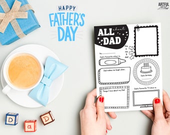 All About Dad Printable, 5 minute crafts, 1st Fathers Day Gift From Kids Interview, Dad Questionnaire, Fill In The Blank Fathers Day Card
