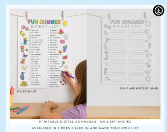 Summer Bucket List Activities, Family Planner, Printable Checklist, Fun Summer Activities, Digital Download