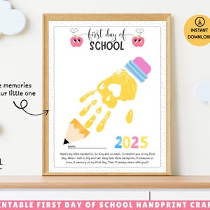 2025 First Day Of School Handprint Craft, Back To School Printable, School Keepsake DIY Memory Activity, Preschool Art, Teacher Resource