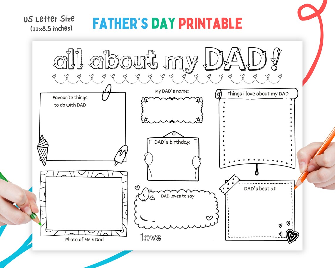 1st Fathers Day Gift From Kids Interview, All About My Dad Printable ...