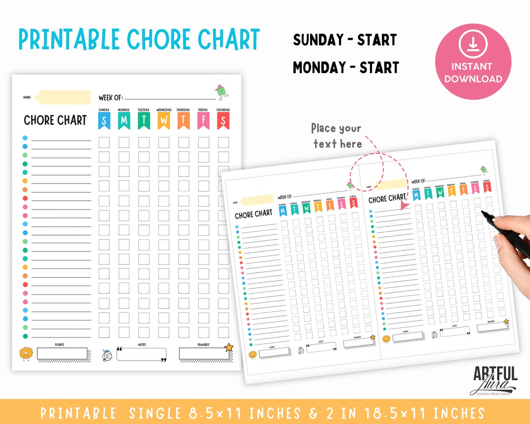 Kids Chore Chart Printable, Bathroom Chore List, Weekly Checklist, Kids ...
