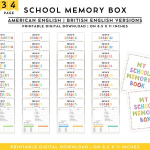 School Years Memory Box Questionnaire: Printable Keepsake Journal (PDF Download)