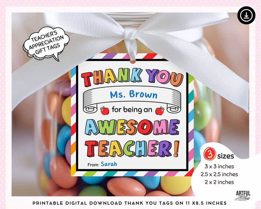 Teacher Appreciation Week Gift Tags Thank You Teacher Gift Tag School ...