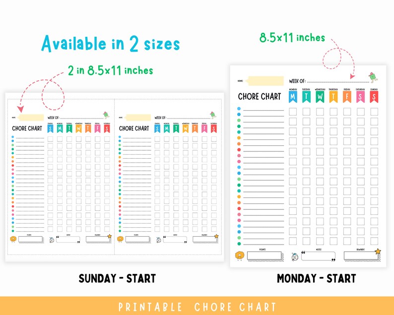 Kids Chore Chart Printable, Bathroom Chore List, Weekly Checklist, Kids ...