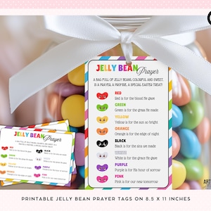 Poème de prière Jelly Bean imprimable - étiquettes à cadeaux religieux, panier de Pâques, étiquette de faveur, carte de prière école/église, cartes de friandises de Pâques