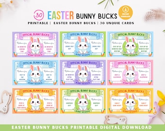 Easter Bunny Bucks Printables, Fun Easter Reward Money for Kids, Easter Party Fun, Easter Egg Filler, Easter coupons, Easter Activity
