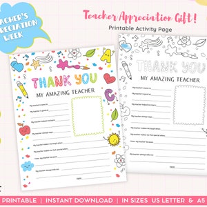 Semaine d'appréciation des enseignants à imprimer, coloriage pour enfants, cadeau de remerciement, coloriage pour écoliers, remerciement personnalisés