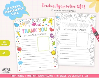 Teacher Appreciation Gifts Printable, All About My Teacher Gift, Teacher Survey, Thank You Teacher Appreciation Week Card, Principal Gift