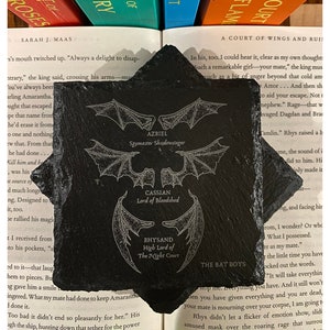 Bat Boys ACOTAR Coasters | A Court Of Thorns & Roses Gift | Engraved Slate | Book Lovers Gift | Velaris Feyre Nesta To The Stars Who Listen