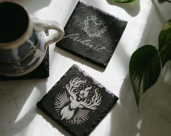 Thron aus Glas Schiefer Untersetzer | Buchliebhaber Geschenk