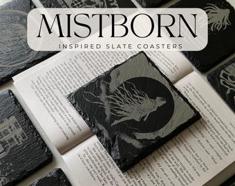 Posavasos de pizarra grabados inspirados en Mistborn / Regalo para amantes de los libros