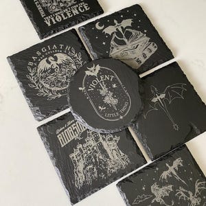FOURTH WING COASTERS | Basgiath War College | Engraved Slate | Select Yours! | Book Lovers Gift | Violet Sorrengail | Fantasy Lovers