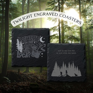 TWILIGHT COASTERS | Twilight Saga | Engraved Slate | Select Yours! | Book Lovers Gift | Edward Cullen | Bella Swan | Twilight Inspired