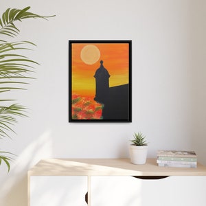 Print of Original Painting of Garita y Flamboyán, Old San Juan, Puerto Rico Art, Matte Canvas, Black Frame