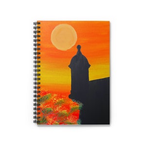 Spiral Notebook - Ruled Line Original Painting Cover - Garita al atardecer - Puerto Rico Art