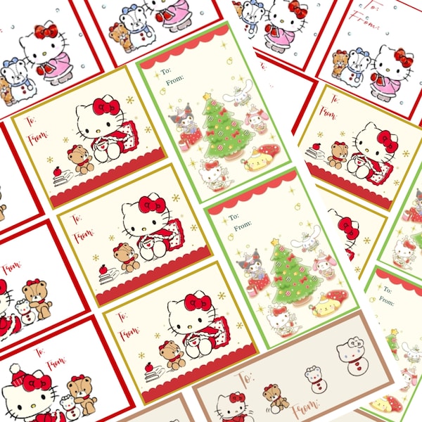 Kawaii Kitty Custom Christmas Holiday Gift Tags