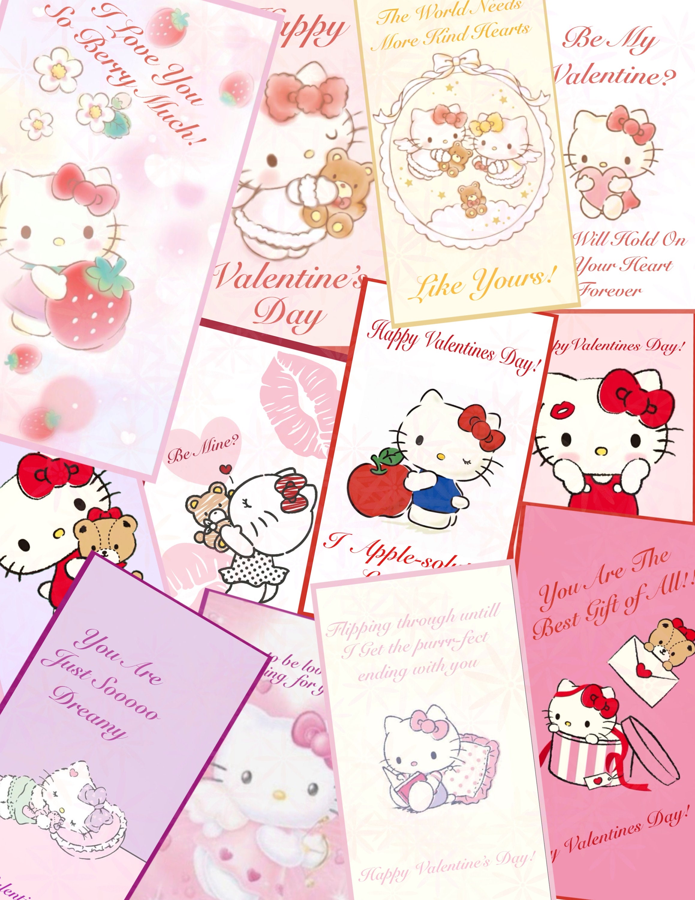 Kawaii Kitty Custom Valentine's Day Card Bundle 12 Designs Instant Digital  Download PDF & JPEG 