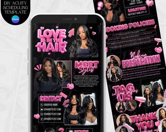 Black and Pink Acuity Scheduling Template for Hair Stylists, Hairstylist Scheduling Website, DIY Booking Site Canva