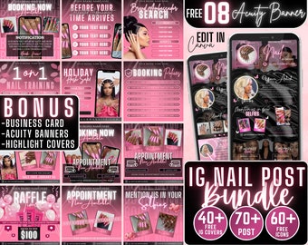 70 Nail Tech Instagram Templates Free Acuity, Free Covers, Nail Technician, Social Media Posts, Nails Templates, Aesthetic Instagram