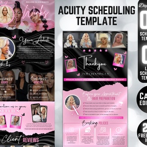 09 Acuity Site, Acuity Scheduling Template Hairstylist, Booking Site, Acuity Template Hair | Trendy Pink Black White theme | Canva Template
