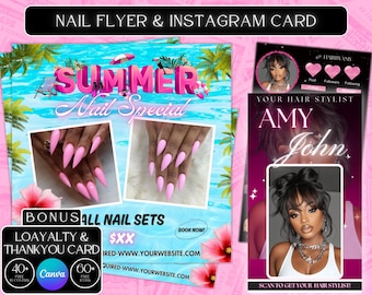 SUMMER SALE flyer, Nail sale flyer, June booking flyer, Hair, Lash, Nail Makeup, Social Media Instagram, Editable Canva Template