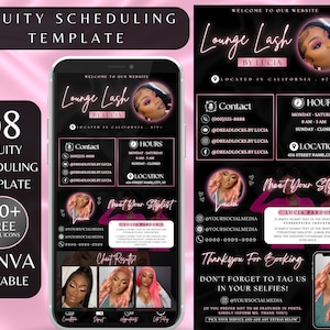 Acuity Scheduling Template Lash Tech Branding, Pink Black Boking Site for Lash Tech, Template Canva, Editable Lash Tech Booking Web Banners