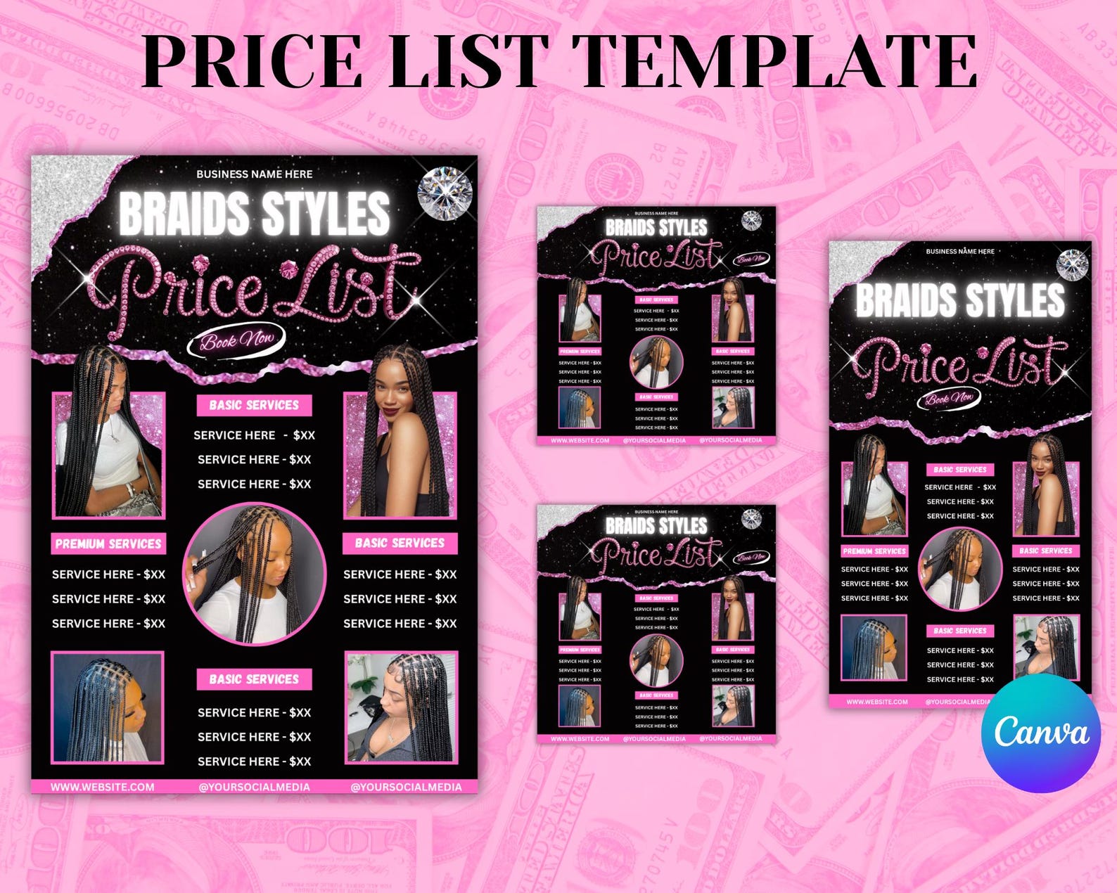 Braids Pricelist, Hair Styles Braiding Price Guide, DIY Flyer Template ...