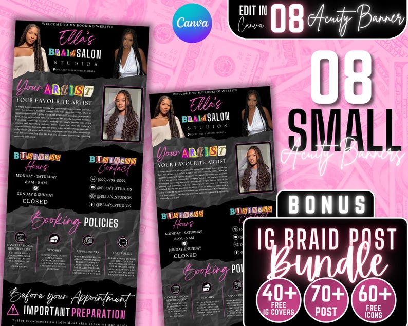 Acuity Scheduling Template Braid Website | Hair Braider Acuity Website, Braid Booking Acuity, Braid Scheduling Website, Hair Lash Nail Braid