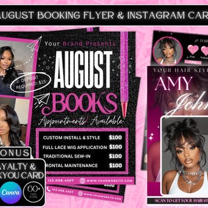 August Booking Flyer, DIY Flyer Template Design, August Appointment Flyer, Hair Lash Instagram Post, Book Now Flyer, Premade Business Flyer