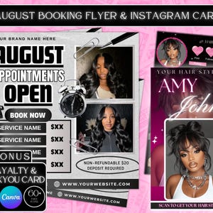 August Booking Flyer , DIY Back to School Flyer, Editable Back to School Flyer, Hair , Nails, Makeup Lash Flyer