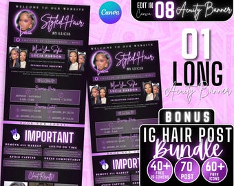 Hair Stylist Acuity Scheduling Template | Hair Stylist Branding | Hair Stylist Website | Canva Templates | Black and purple Acuity