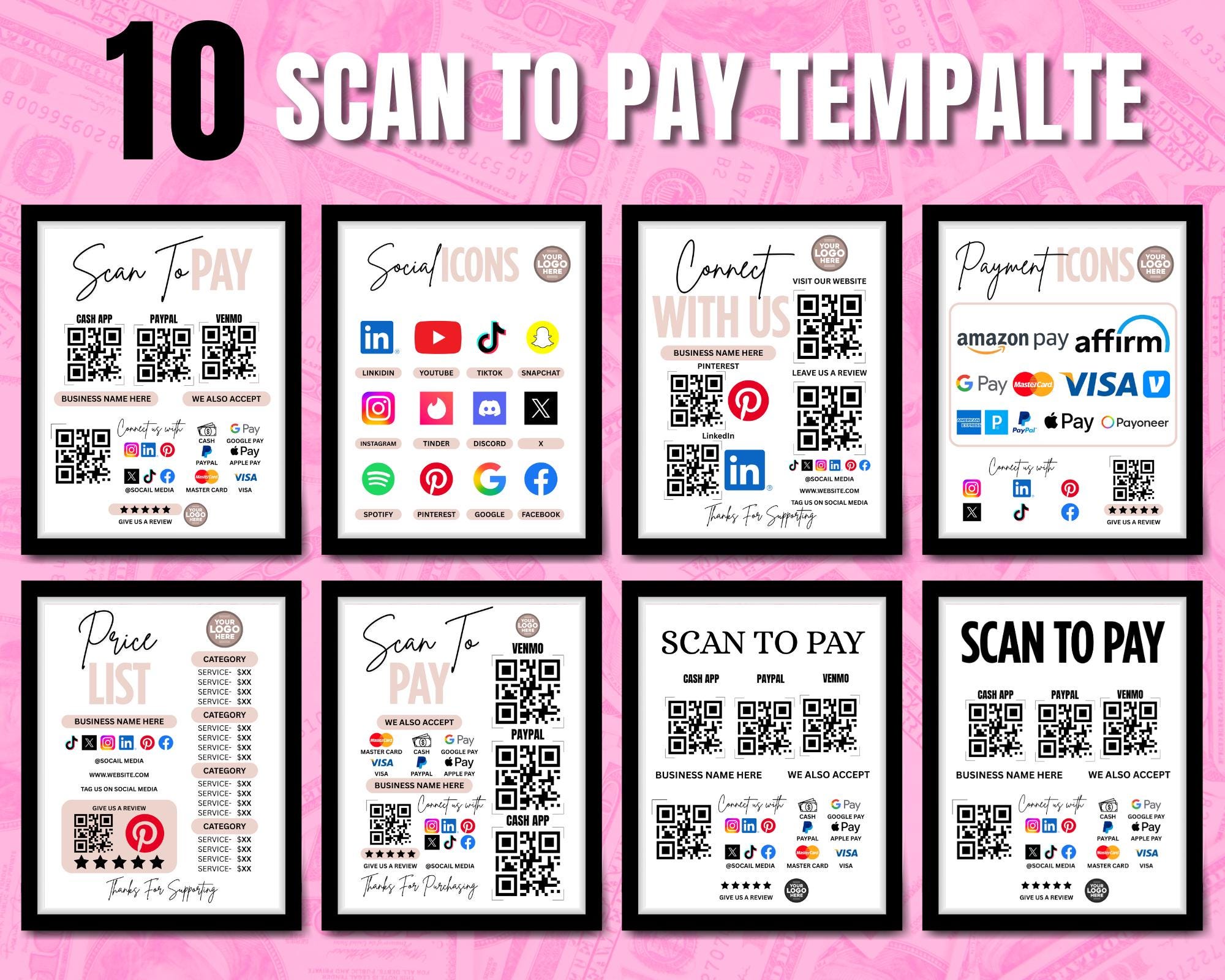 Qr Code Sign Pament Editable QR Code Payment Sign Template, Printable Scan to Pay Sign ...