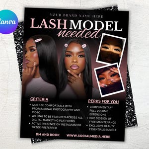 Mall för flygblad för Lash Tech söker modeller | Fransföretag | Gör-det-själv-flyer | Reklaminlägg för modellsökning | Flyer för Instagram-inlägg | Flyer för modellsamtal
