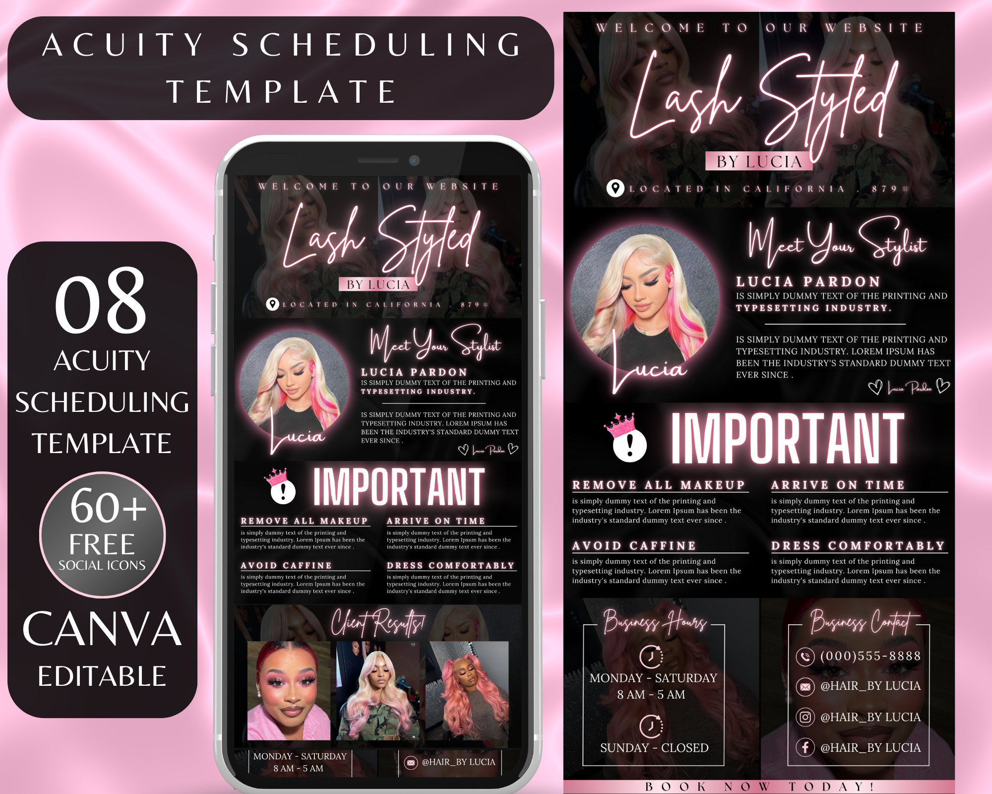 Acuity scheduling template lash tech, lash tech booking site, website template, lash website template, lash tech acuity template, lash site