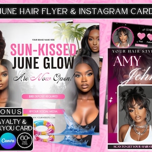 June Booking Flyer Template - Summer Bookings - Hair Lash Makeup Nail Book Now Appointment Flyer - Canva Template