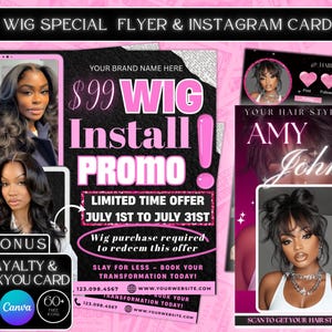 Wig Special Flyer, Wig Install Flyer, Wig Flyer, Hair Install Flyer, Hair Booking Flyer, Hair Stylist, Social Media Flyer, Canva Editable