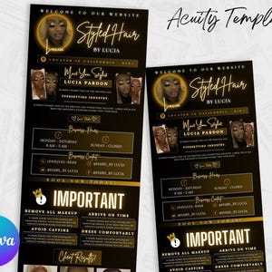 Hair Stylist Acuity Scheduling Template | Hair Stylist Branding | Hair Stylist Website | Canva Templates | Black and Gold Acuity