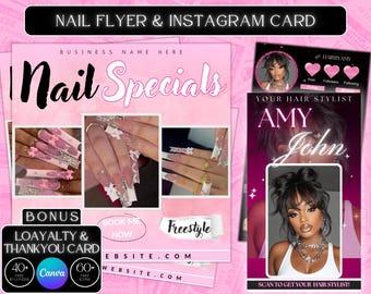 Nail Specials flyer, Book now, Nail Deals, DIY Booking flyer, Hair Lashes Makeup flyer, Editable Canva Template, Nail Bookings