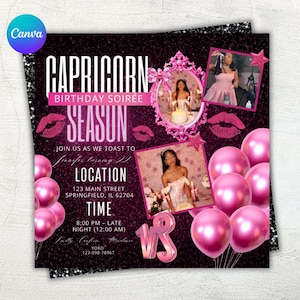 Capricorn Birthday Bash Flyer: Canva Editable Party Invitation