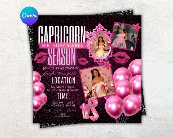 Capricorn Birthday Bash Flyer: Canva Editable Party Invitation