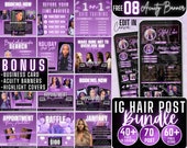 70 Hair Instagram Templates Free Acuity, Free Covers, Hair Instagram Post, Hairstylist Instagram Template, Branding Kit Hair,Free Hair Icons