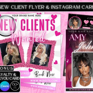 New clients flyer, New clients welcome, Canva Template, DIY Flyer, hair wig braids flyer, appointment flyer, lashes nails flyer, book now