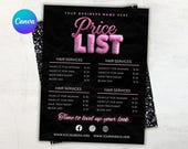 Beauty Price List Template, Salon Service Menu for Lash Nail Hair Stylist, Braiders, Wig, Makeup Printable Pricing Guide Editable Canva